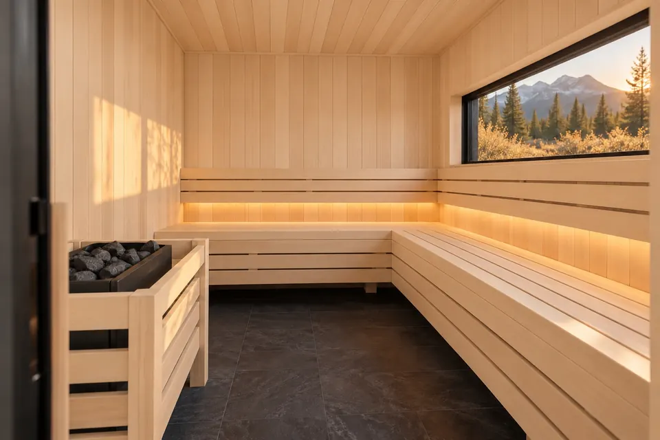 Sauna interior in hemlock
